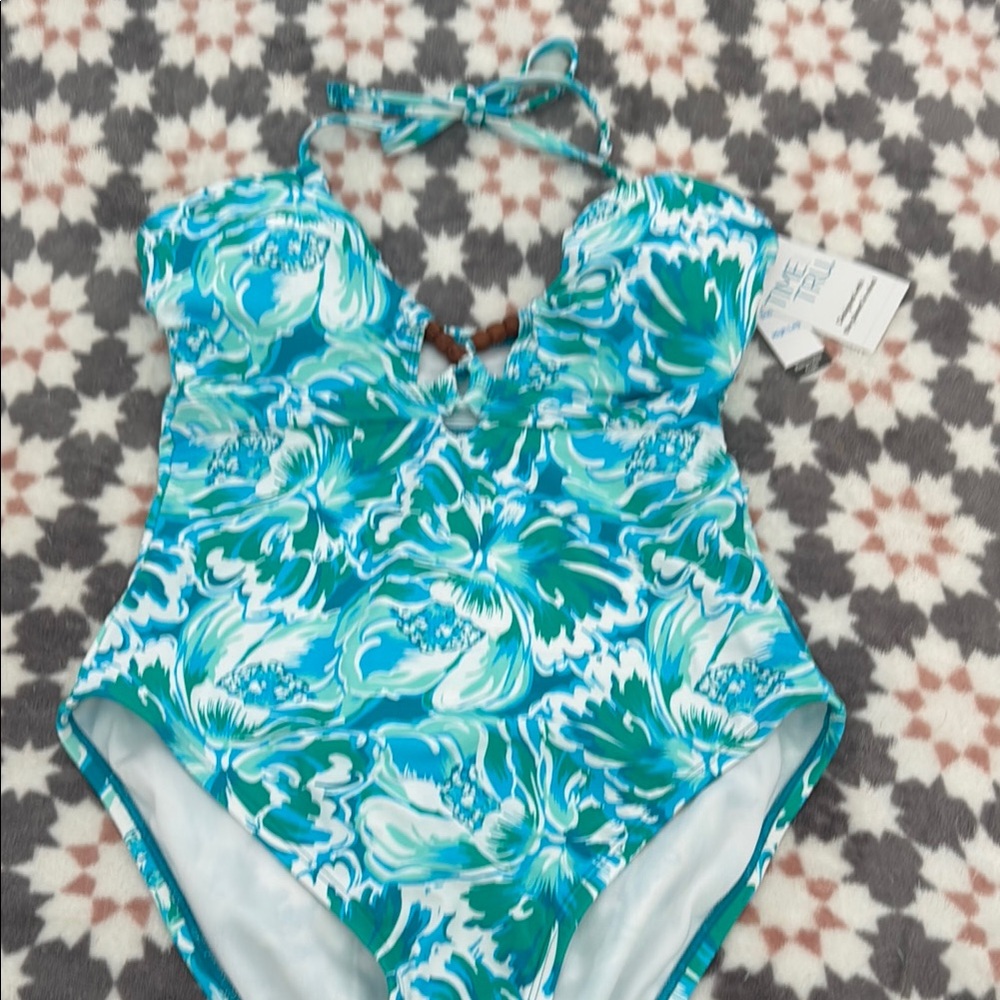 Swim Floral One-Piece Swimsuit - Blue and White NWT